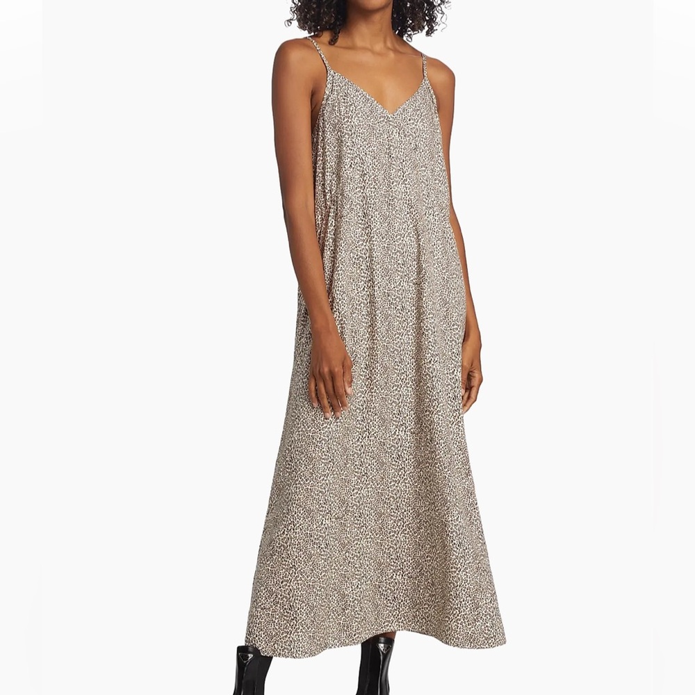 Jenni Kayne Leopard Print Maxi Slip Sundress Spaghetti Strap Minimal Small